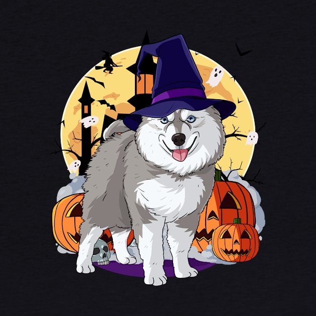 Pomsky Happy Halloween Witch Pumpkin by Noseking